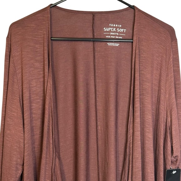 Torrid Brown Super Soft LS Slub Knit Draped Cardigan Plus 2X 18-20 NWT 13587040 - Picture 3 of 12